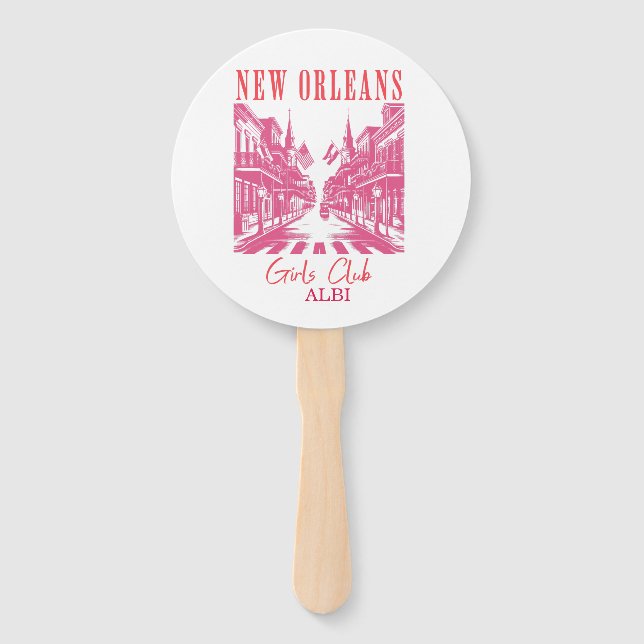 New orleans pink bachelorette hand fan (Front)