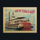 New Orleans Postcard Louisiana River Boat Vintage<br><div class="desc">New Orleans Louisiana design in Vintage Travel style featuring a paddle river boat with blue sky and puffy clouds.</div>