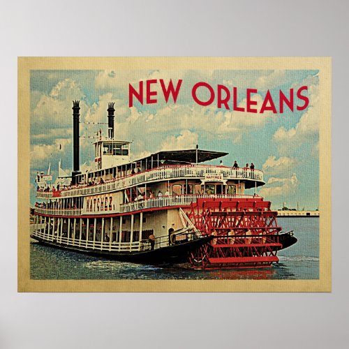 New Orleans Poster Louisiana River Boat Vintage