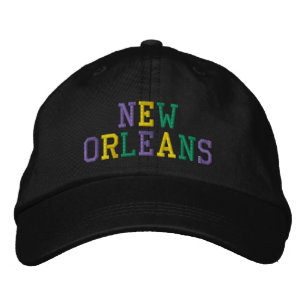 NEW ORLEANS Purple Gold Green Embroidery on Black Embroidered Baseball Cap