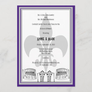 New Orleans Rehearsal Dinner Invite purple silver