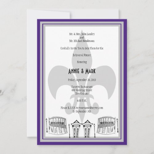 New Orleans Rehearsal Dinner Invite purple silver