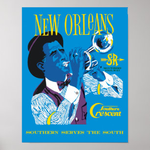 New Orleans. Retro style railroad travel poster