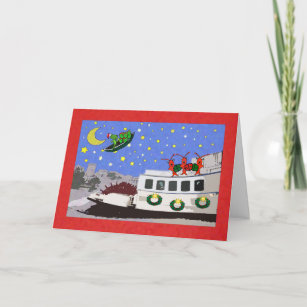 New Orleans River Boat Crawfish Alligator Greeting Holiday Card