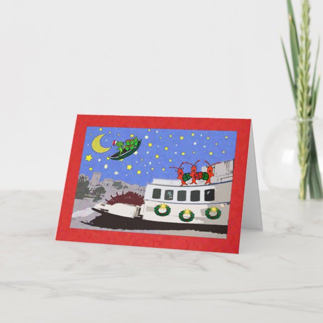 New Orleans River Boat Crawfish Alligator Greeting Holiday Card (Front)