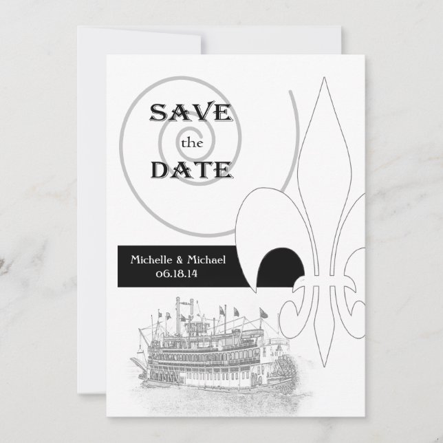 New Orleans Riverboat Fleur de Lis Save the Date Invitation (Front)