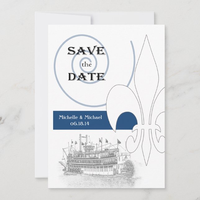 New Orleans Riverboat Fleur de Lis Save the Date Invitation (Front)