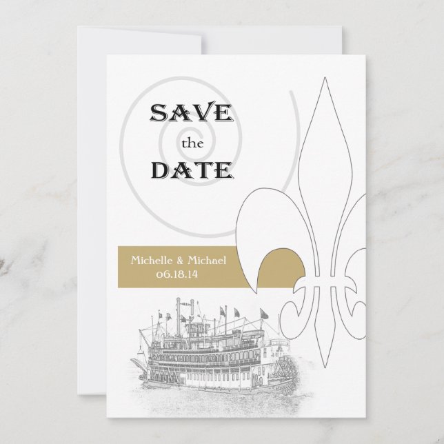 New Orleans Riverboat Fleur de Lis Save the Date Invitation (Front)