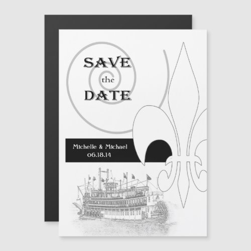 New Orleans Riverboat Save the Date Black Magnetic Invitation