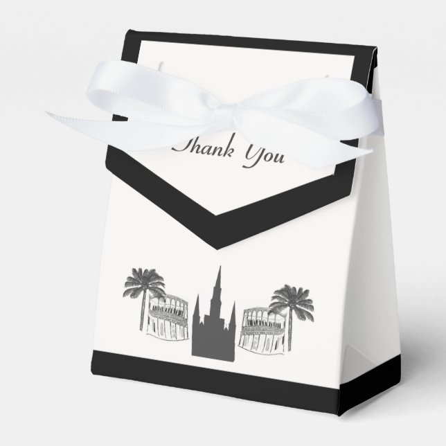 New Orleans Scene Black White Favor Boxes (Front Side)