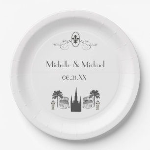 New Orleans Scene Fleur de Lis Paper Plates