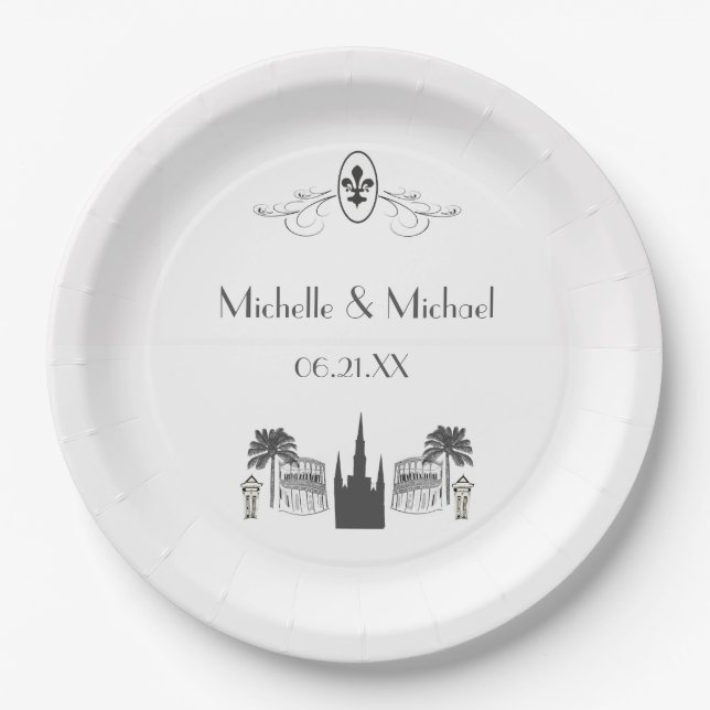 New Orleans Scene Fleur de Lis Paper Plates (Front)