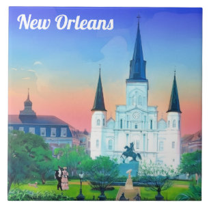 New Orleans St Louis Cathedral at Sunset colorful Ceramic Tile