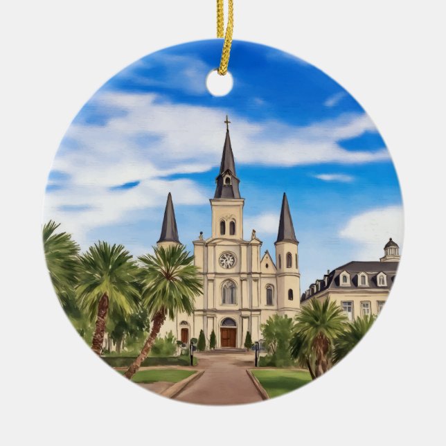 New Orleans St. Louis Cathedral Mardi Gras Ceramic Ornament (Front)