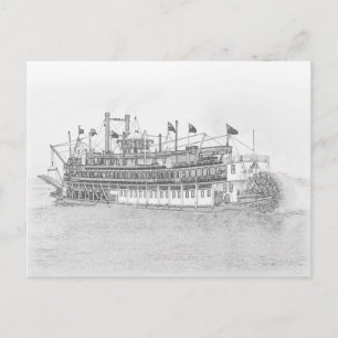 New Orleans Steamboat Black & White Sketch Postcard