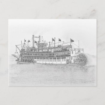 New Orleans Steamboat Black & White Sketch Postcard by EnchantedBayou at Zazzle