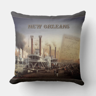 New Orleans Steamboat Throw Pillow
