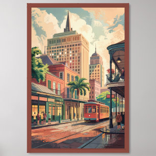 New Orleans Streetcar & Cityscape Framed Art