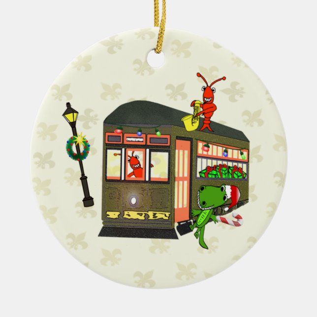 New Orleans Streetcar Crawfish Gator Ornament (Front)