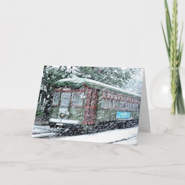 New Orleans StreetCar in Snow Holiday Card (Front)