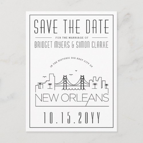 New Orleans  Stylized Skyline Save the Date Postcard