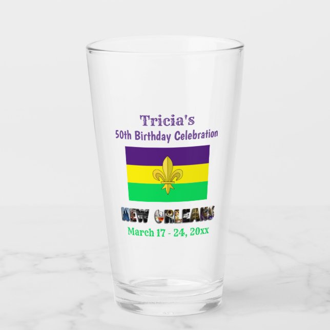 New Orleans Trip Birthday Party Favor Beer Pint Glass (Front)