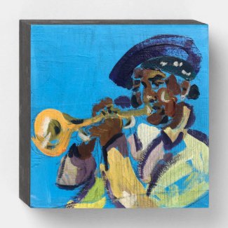 New Orleans Trumpet Player Wooden Box Sign
