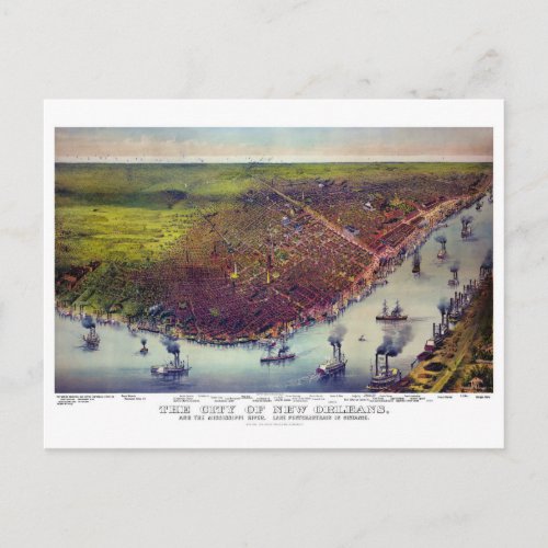 New Orleans Vintage Aerial views Restored 1885 Postcard