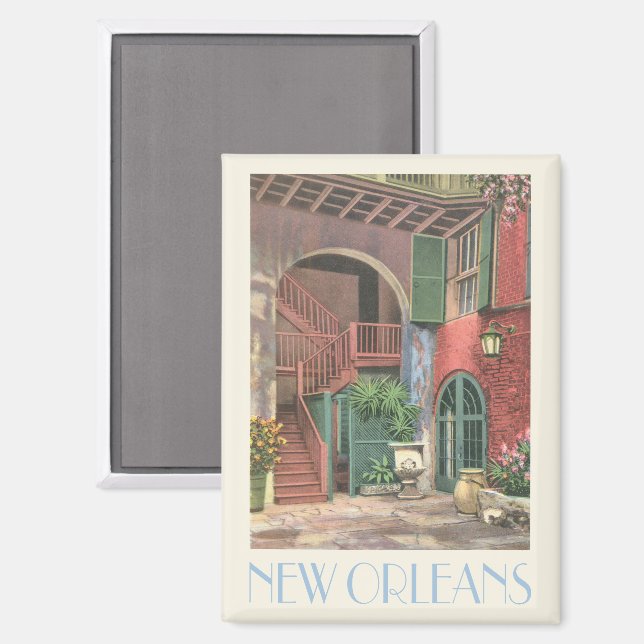 New Orleans vintage courtyard stairway scene Magnet (Front/Back)