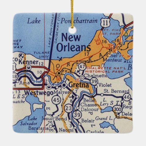 New Orleans Vintage Map Ceramic Ornament