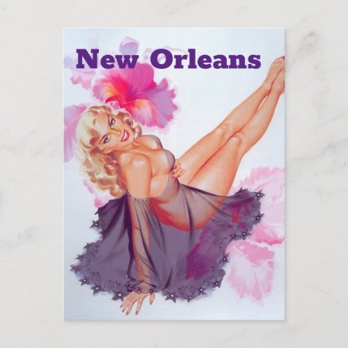 New Orleans Vintage travel Pin up girl Postcard