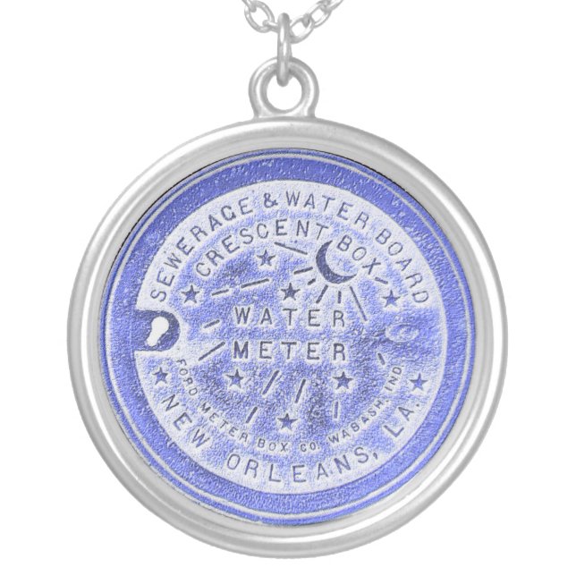 New Orleans Water Meter Blue Silver Plated Necklace (Front)