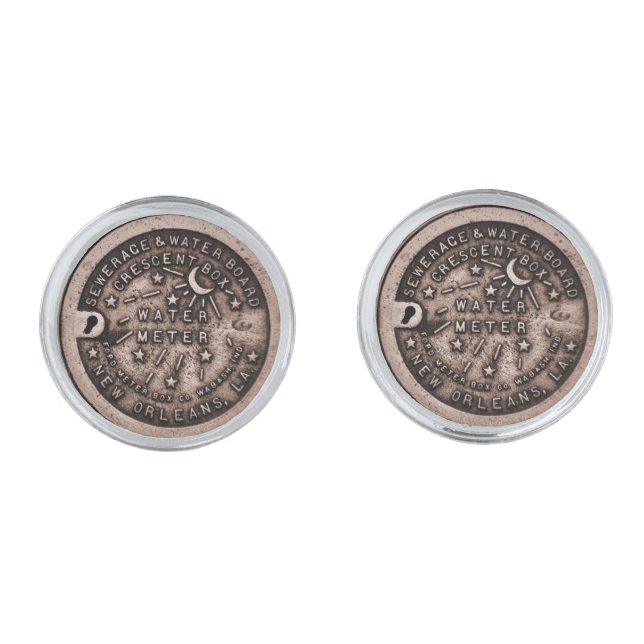 New Orleans Water Meter Cover Silver Cufflinks (Front)