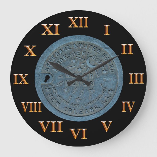 New Orleans Water Meter Gold Roman Numerals Large Clock (Front)