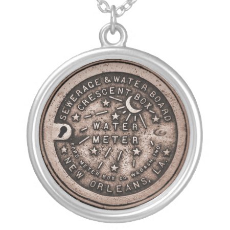 New Orleans Water Meter Lid Art Silver Plated Necklace