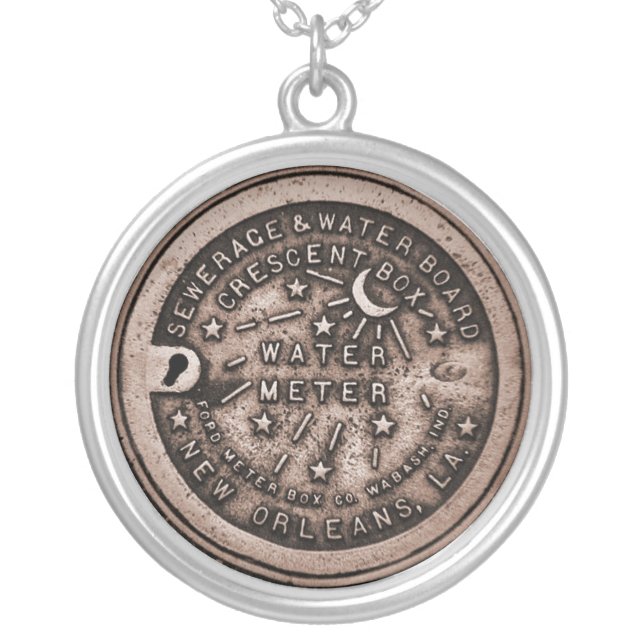 New Orleans Water Meter Lid Art Silver Plated Necklace (Front)