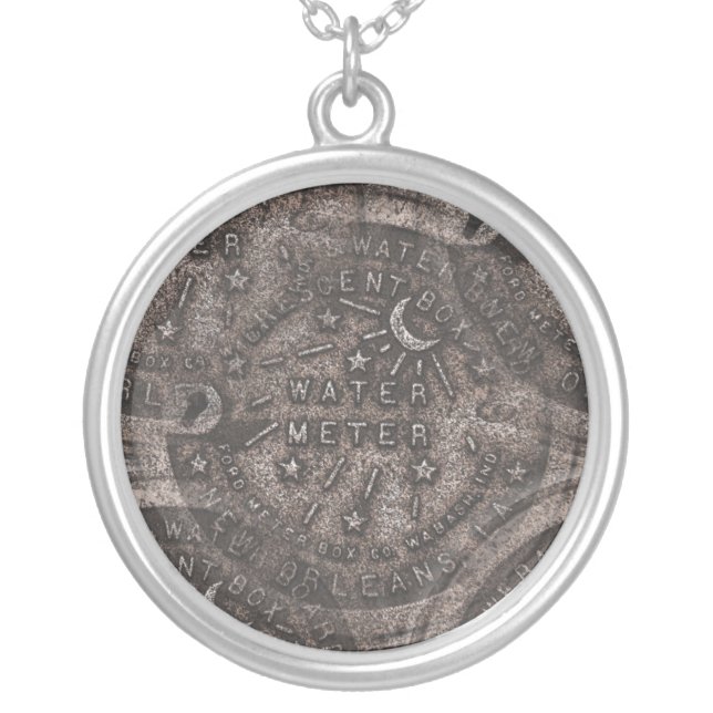 New Orleans Water Meter Lid Silver Plated Necklace (Front)