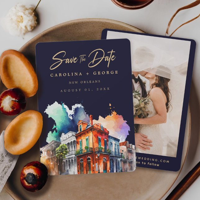 New Orleans Watercolor Nola Louisiana Photo Invitation (Creator Uploaded)