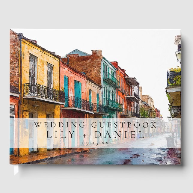 New Orleans Watercolor Wedding Guest Book (Front)