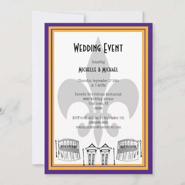 New Orleans Wedding Event Invite (purple) (Front)