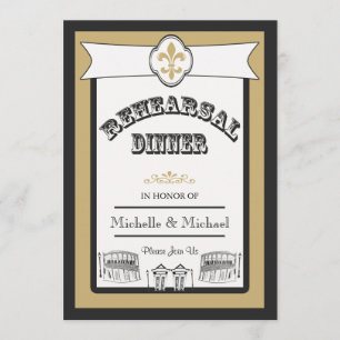 New Orleans Wedding Rehearsal Dinner Black Gold 1 Invitation