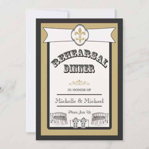 New Orleans Wedding Rehearsal Dinner Black Gold 1 Custom Invitation