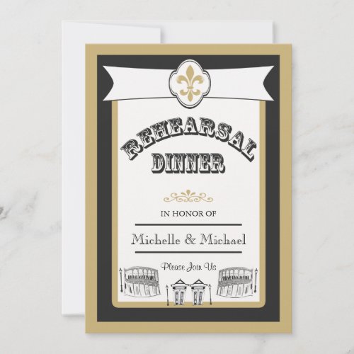 New Orleans Wedding Rehearsal Dinner Black Gold Announcements