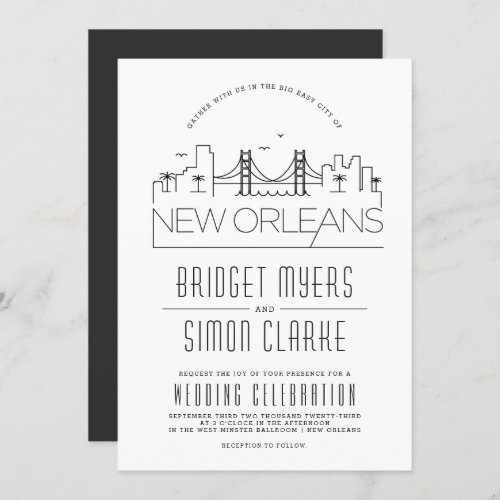 New Orleans Wedding  Stylized Skyline Invitation