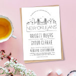 New Orleans Wedding | Stylized Skyline Invitation<br><div class="desc">A unique wedding invitation for a marriage taking place in the Big Easy city of New Orleans. This invitation features a stylized illustration of the city's unique skyline with its name underneath. This is followed by your wedding day information in a matching open lined style. On the reverse side of...</div>