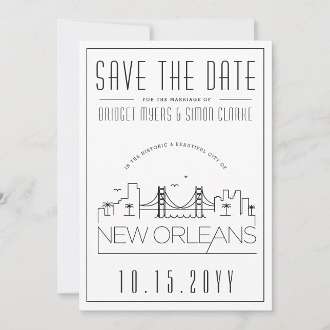 New Orleans Wedding Stylized Skyline Save the Date Invitation (Front)