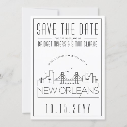 New Orleans Wedding Stylized Skyline Save the Date Invitation