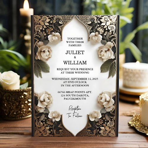 New Ornate Retro Arabic Exotic Bold Damask Wedding Invitation