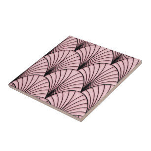 New Pale Pink and Black Ceramic Tile