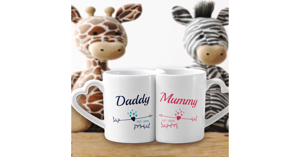 Coffee Mug By Tag Mama Bear And Papa Bear Pink Blue 14 Oz Set Of 2